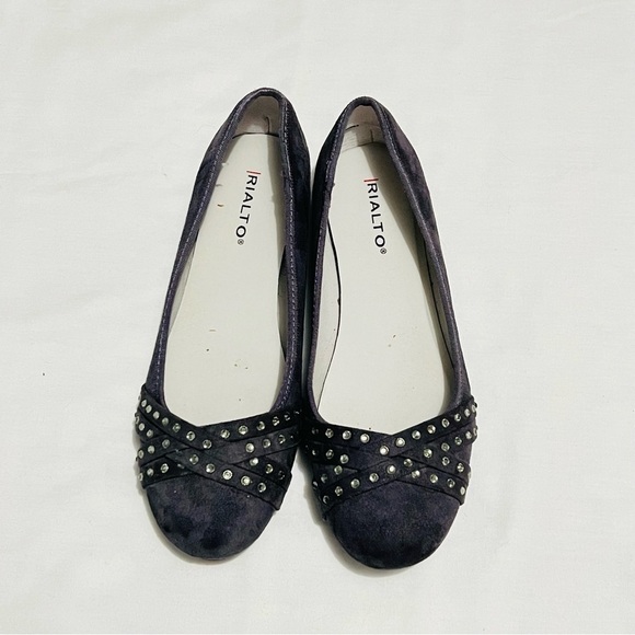Rialto Shoes - Rialto Grey Faux Suede Rhinestone Accent Flats